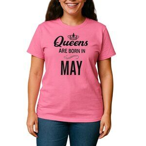 Queens Are Born In May Pink T-Shirt Gildan Heavy Cotton Unisex Size Large